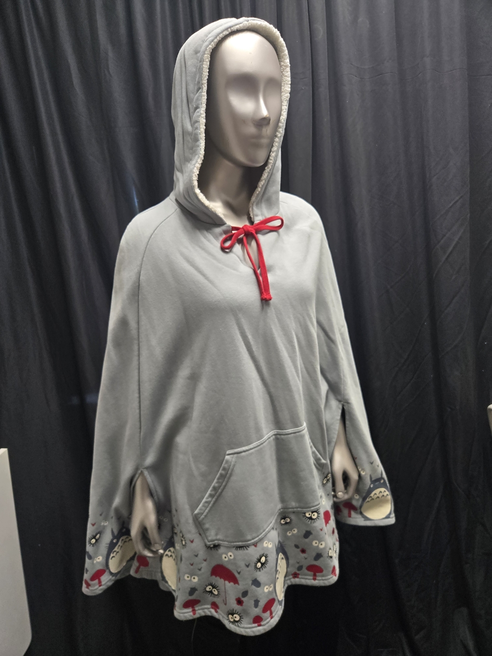 My Neighbor Totoro Grey Poncho with Red Drawstring